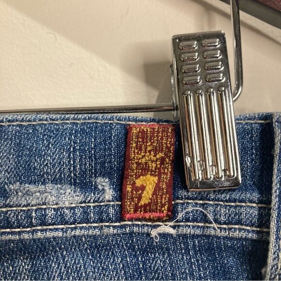 7 FOR ALL MANKIND Sz 26 Rocker Distressed Mid-Wash Wiskering Low Rise Jeans - Picture 11 of 16